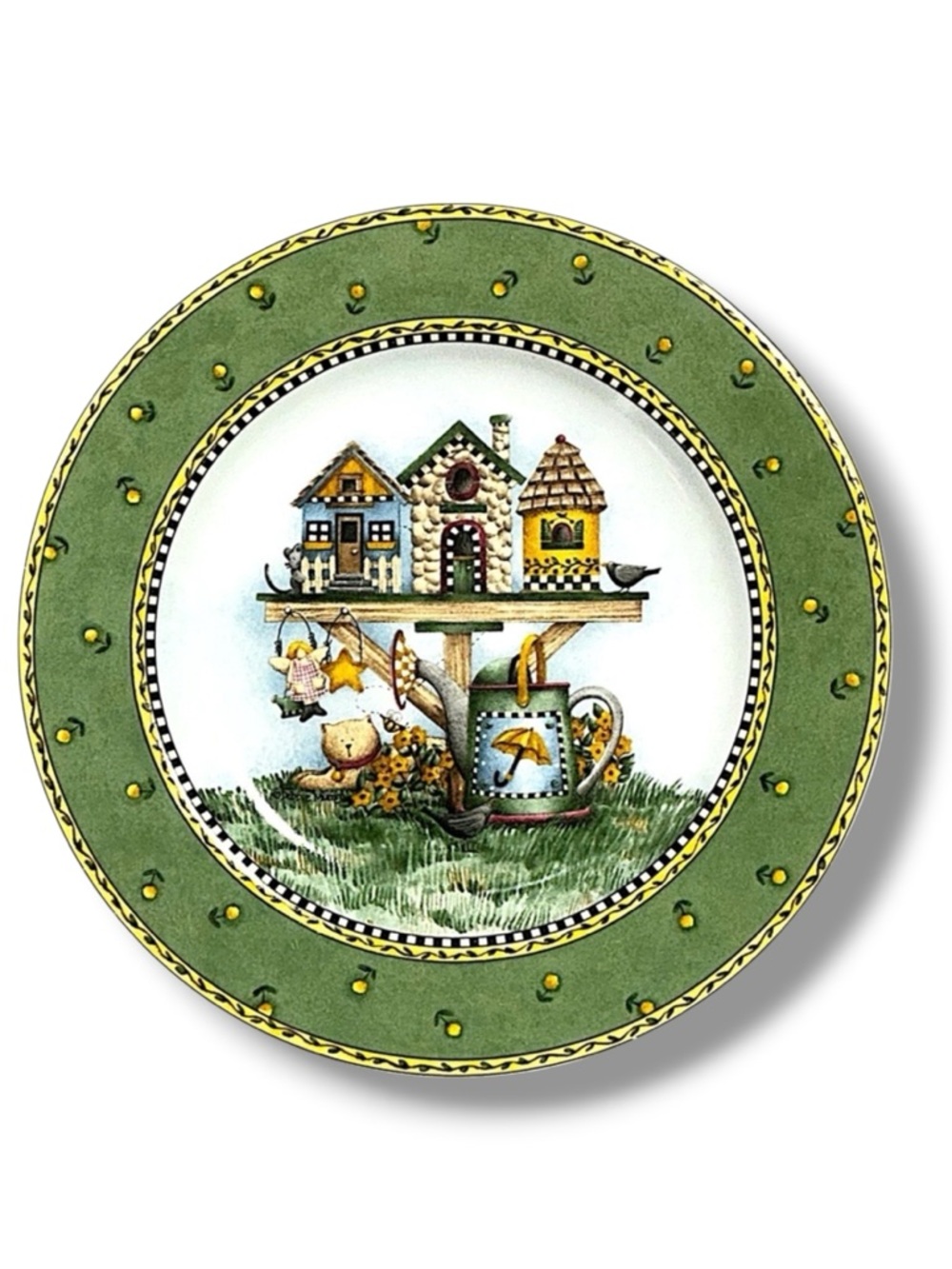 Vintage Birdhouse Cat Plate Debbie Mumm Garden Vignette Collectible Retired 1999